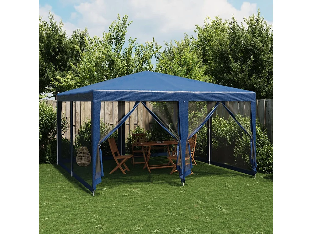 Tente de fête avec 8 parois latérales en maille bleu 4x4m PEHD