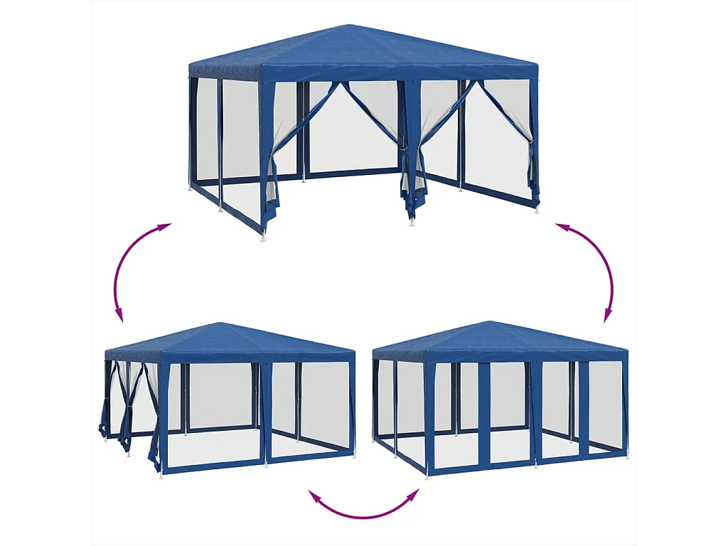 Tente de fête avec 8 parois latérales en maille bleu 4x4m PEHD