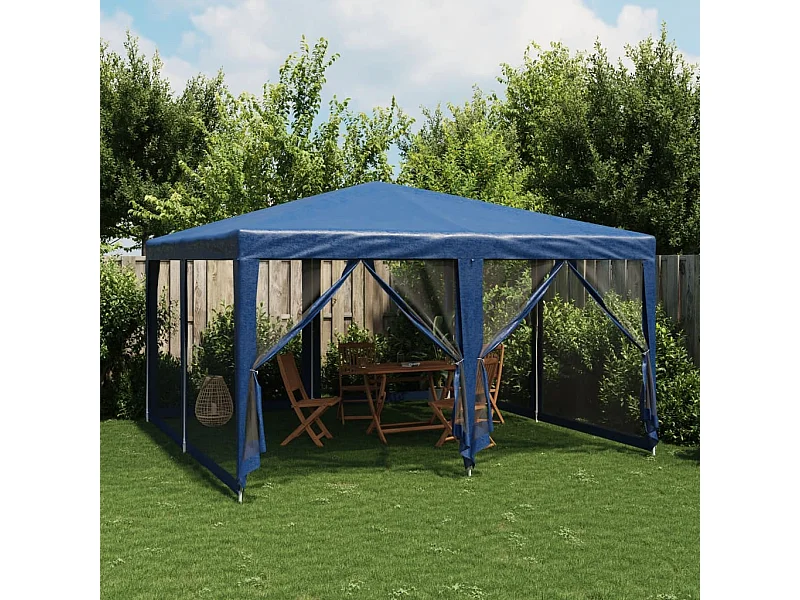 Tente de fête avec 8 parois latérales en maille bleu 4x4m PEHD