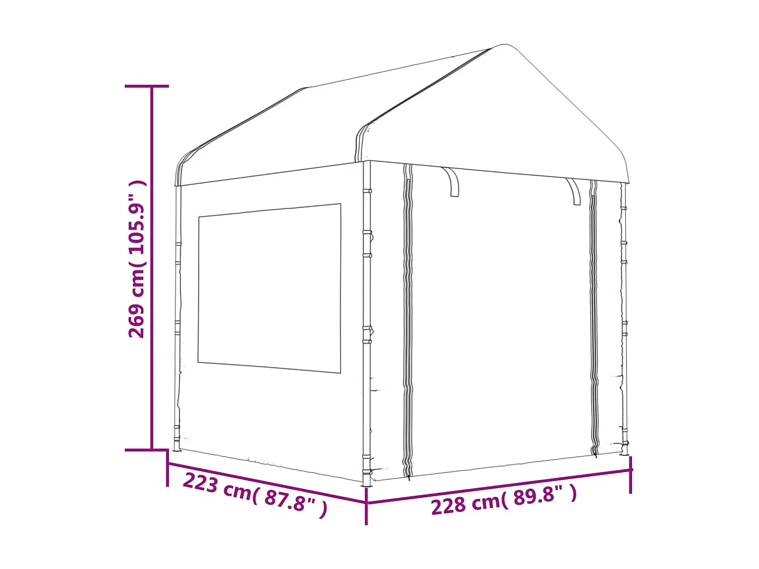 Gazebo con techo blanco 6,69x2,28x2,69 m polietileno