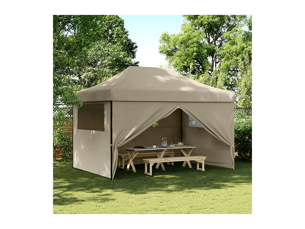 Carpa de recepción plegable retráctil con 4 paredes laterales en color topo