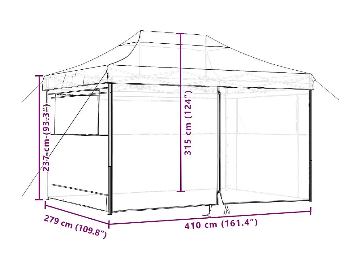 Carpa de recepción plegable retráctil con 4 paredes laterales en color topo