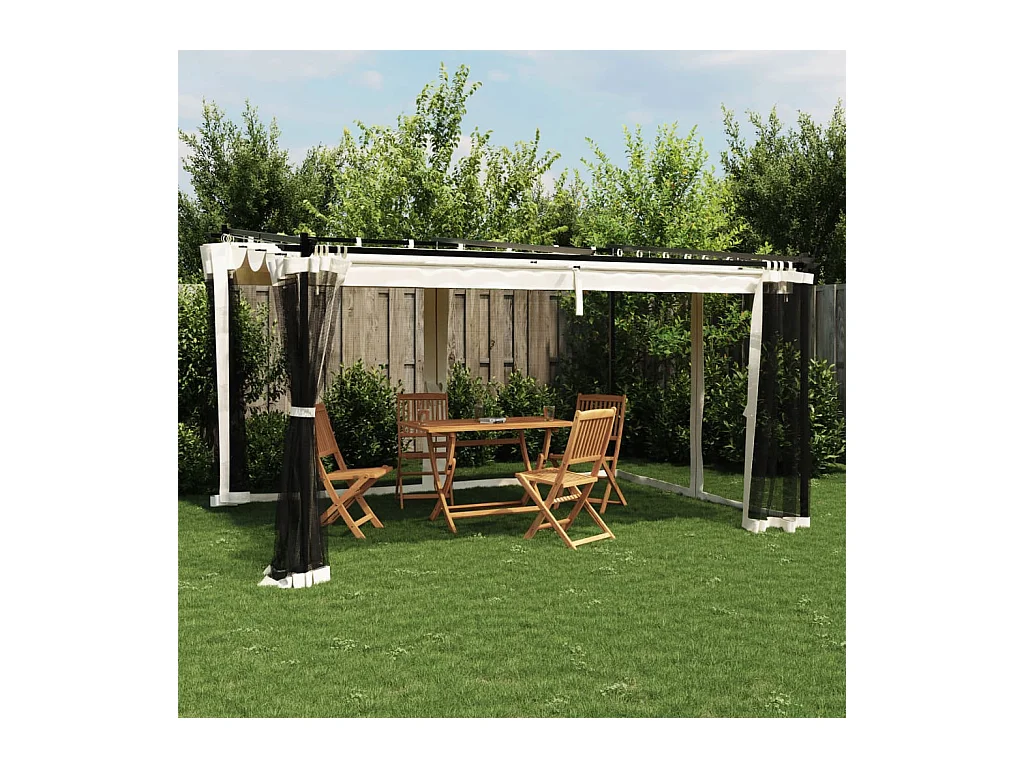 Cenador de malla de acero color crema de 4x3 m con paredes