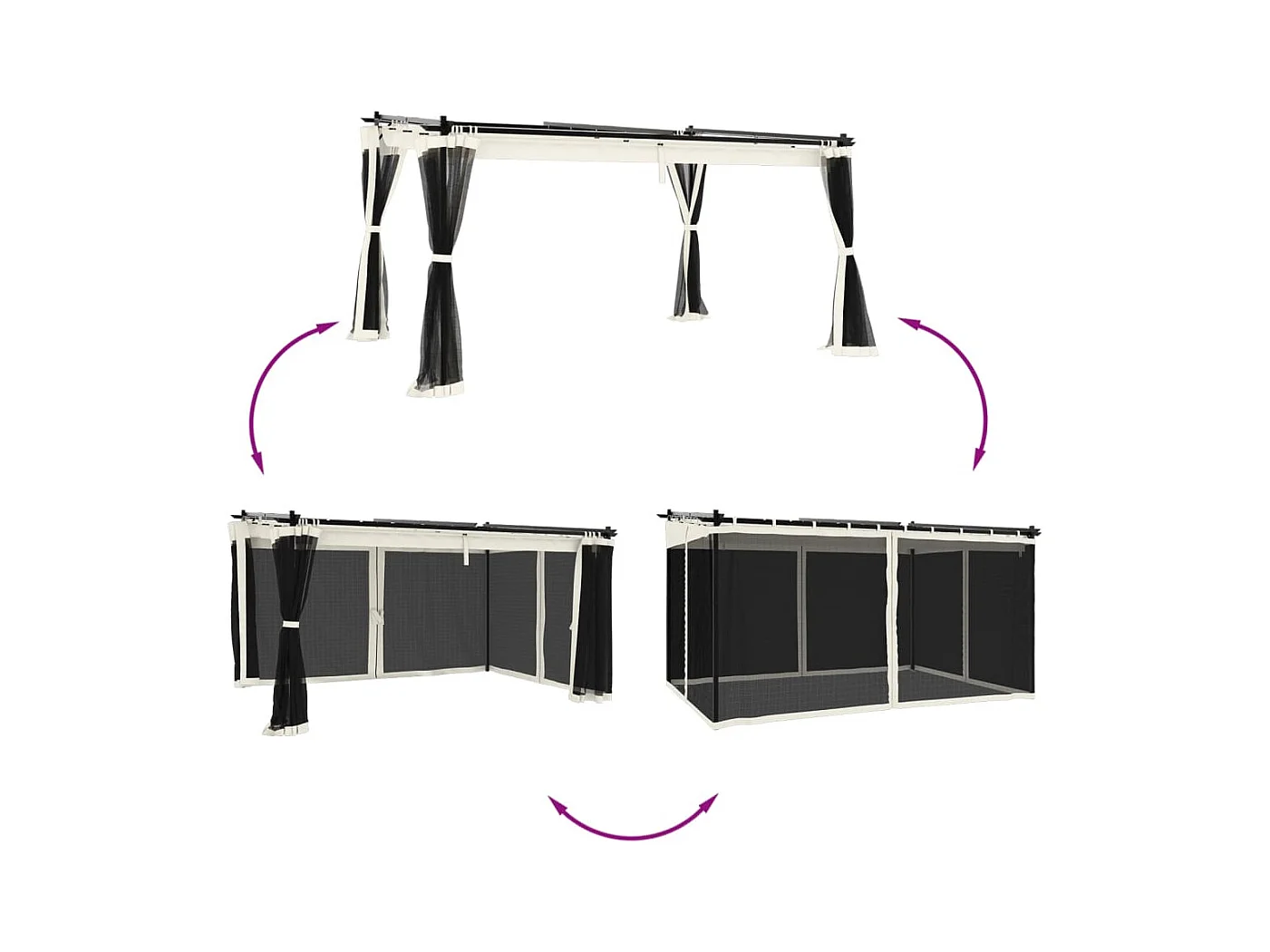 Cenador de malla de acero color crema de 4x3 m con paredes