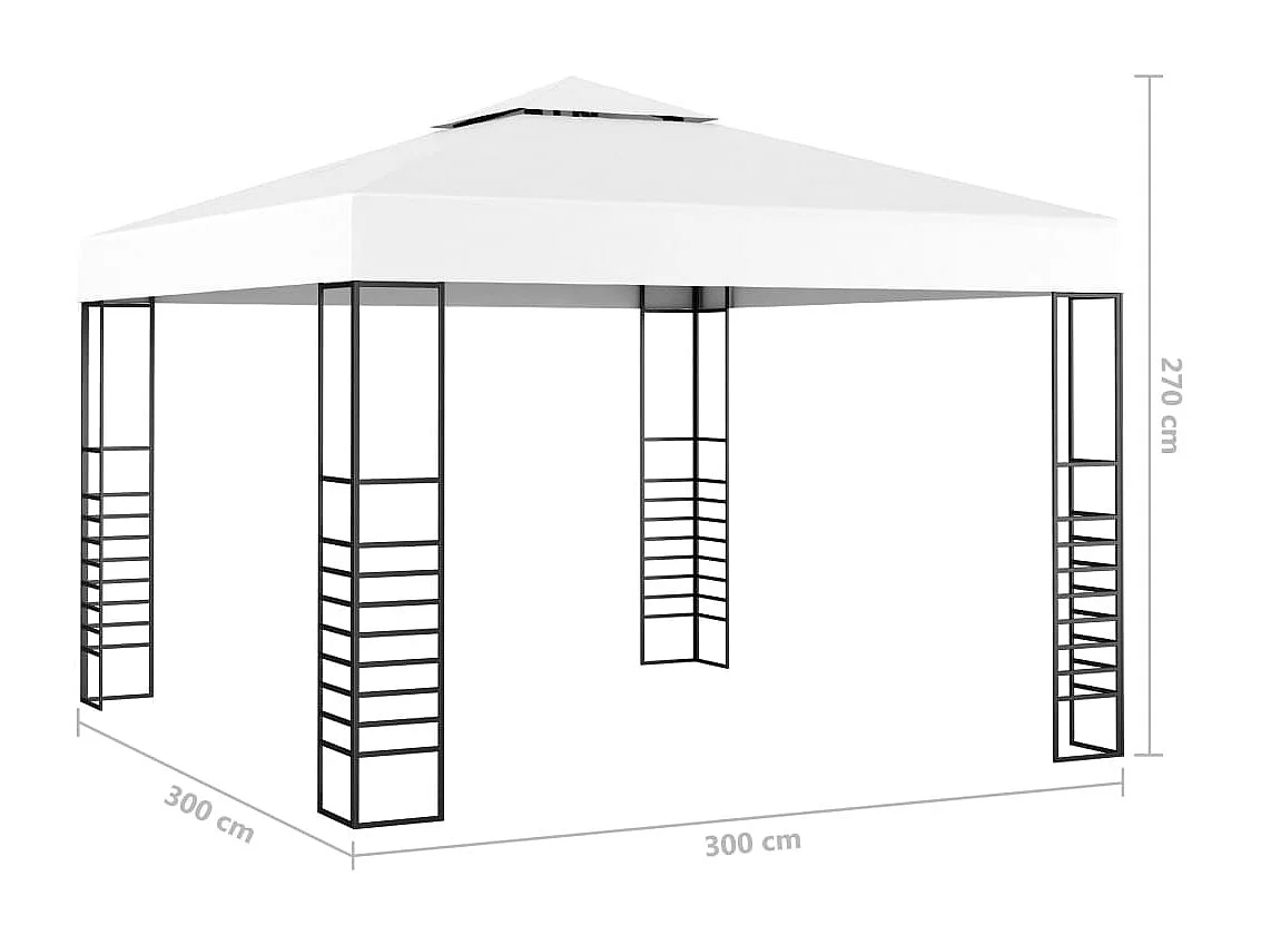 Gazebo da giardino con ghirlanda luminosa a LED 3x3 m Bianco