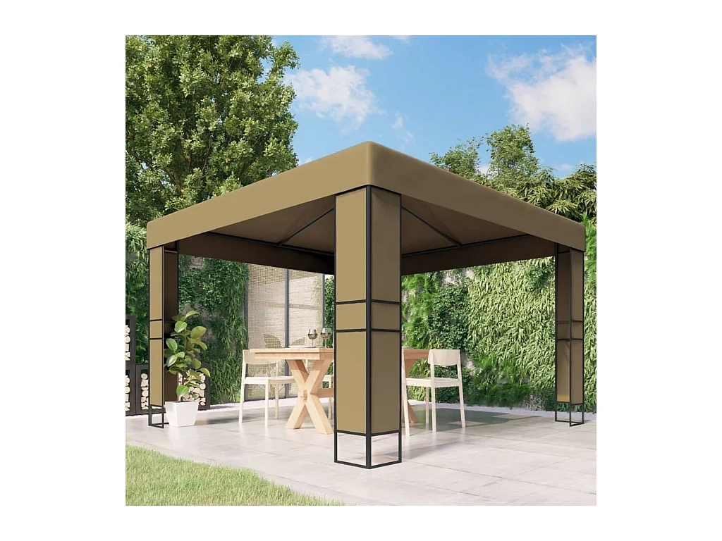 Belvédère avec double toit 3x3x2,7 m Taupe 180 g/m²