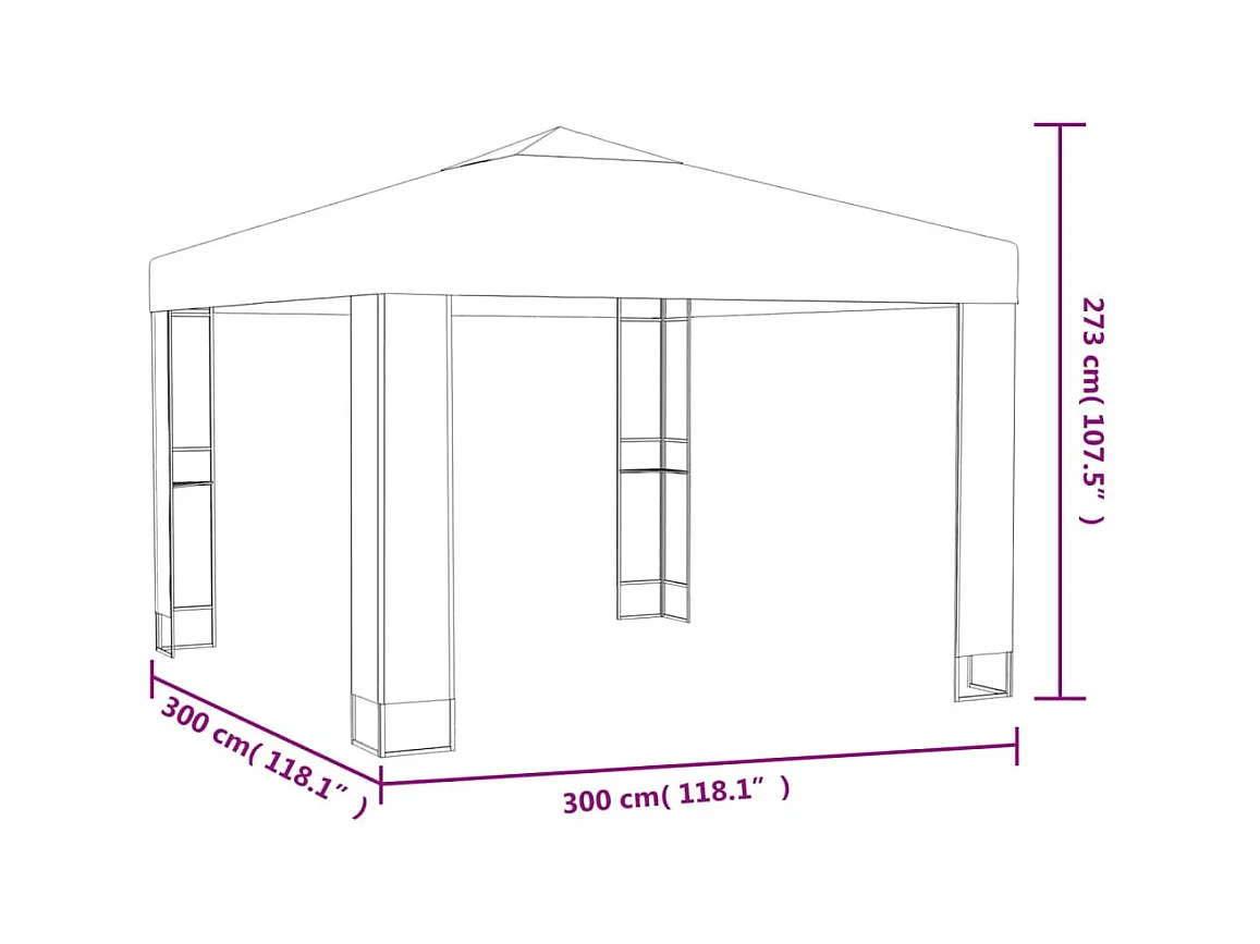 Belvédère avec double toit 3x3x2,7 m Taupe 180 g/m²