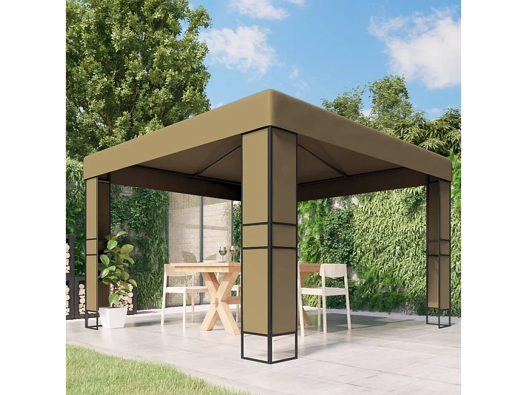 Belvédère avec double toit 3x3x2,7 m Taupe 180 g/m²