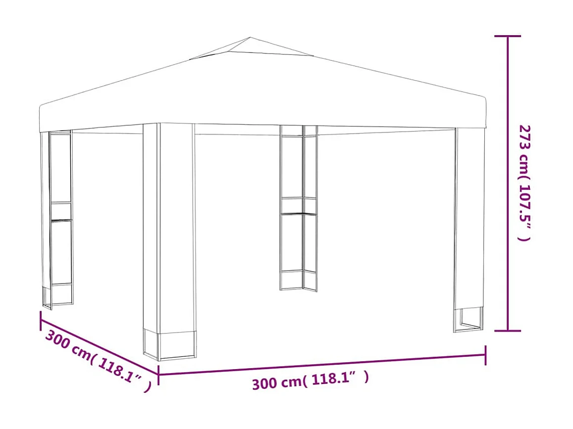 Belvédère avec double toit 3x3x2,7 m Taupe 180 g/m²