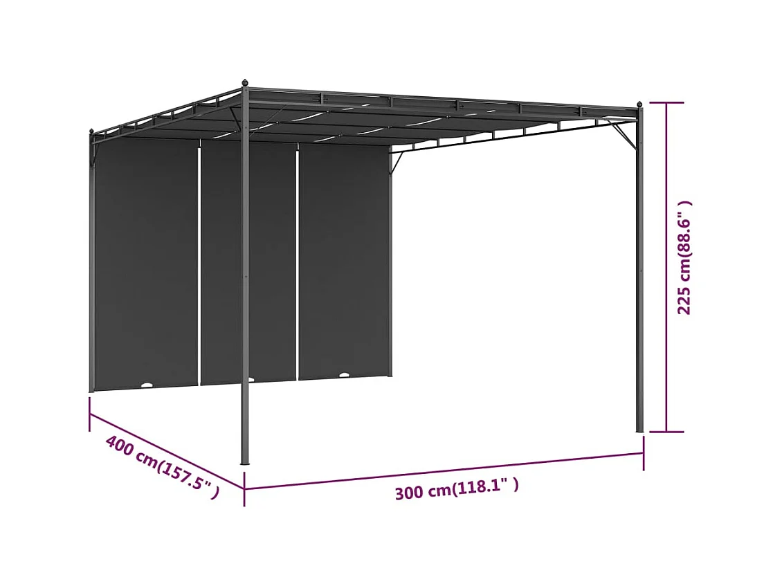 Cenador de jardín con cortina lateral 4x3x2,25 m Antracita