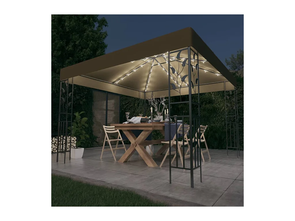 Pavillon mit LED-Lichterkette 3x3 m Taupe
