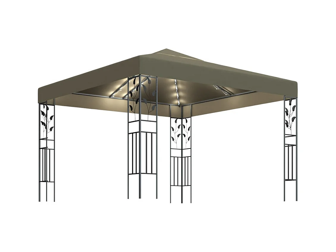 Pavillon mit LED-Lichterkette 3x3 m Taupe