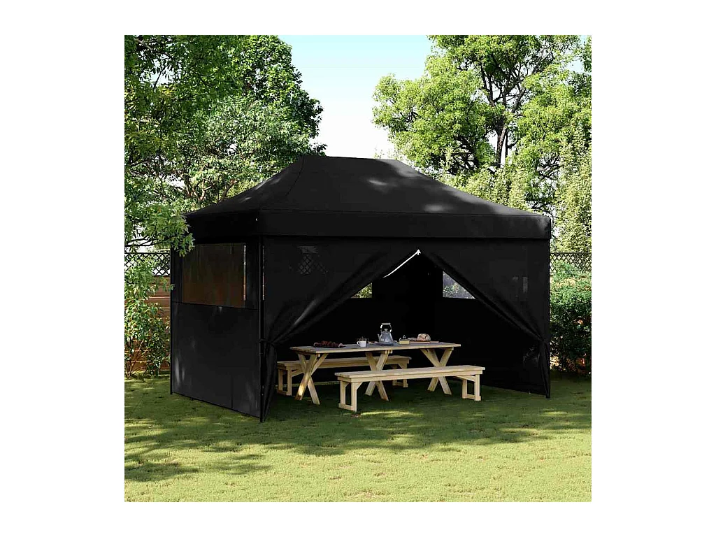 Carpa plegable para fiestas de 4 lados, color negro