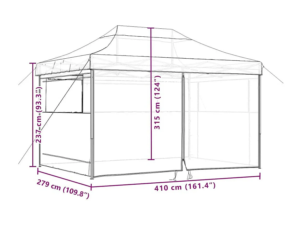 Carpa plegable para fiestas de 4 lados, color negro