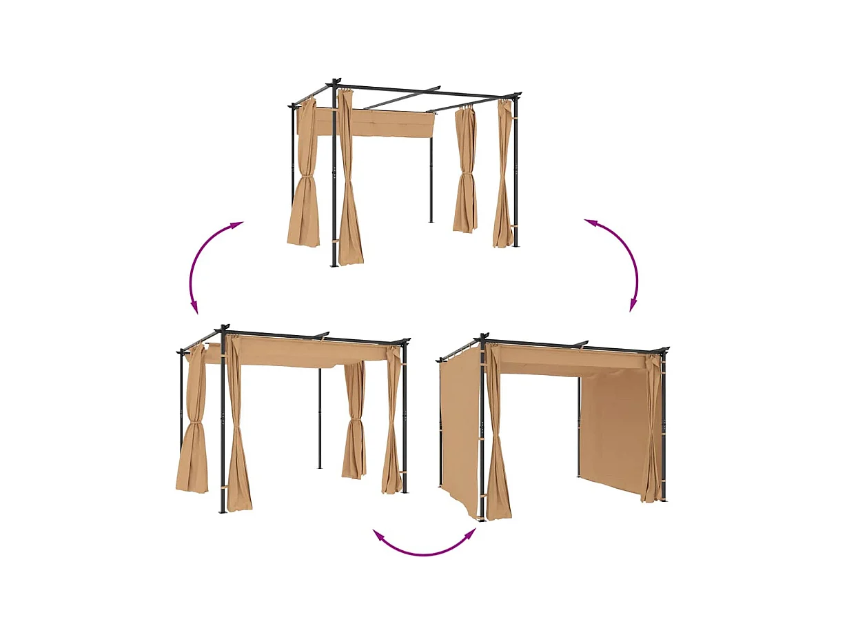 Gazebo con tende 3x3 m Acciaio Tortora