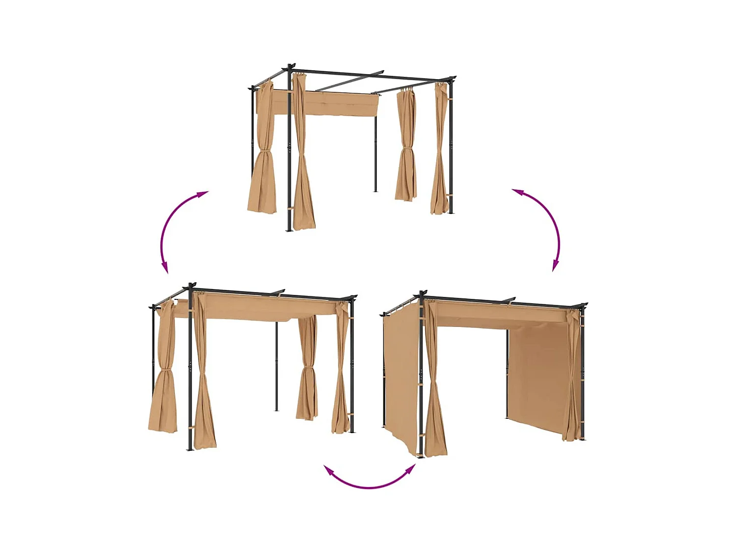 Gazebo con tende 3x3 m Acciaio Tortora
