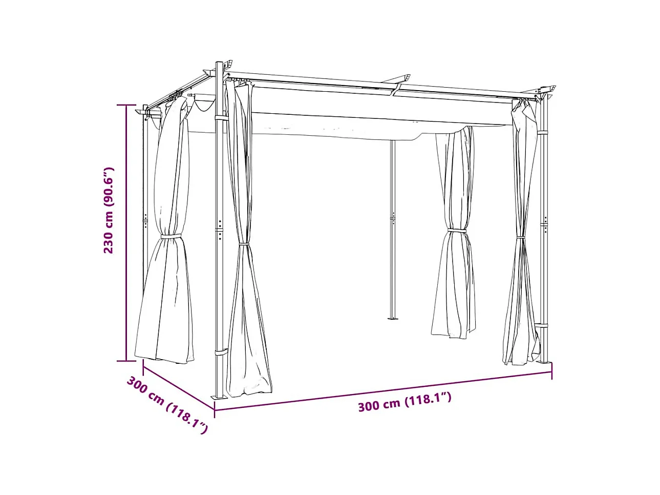 Gazebo con tende 3x3 m Acciaio Tortora