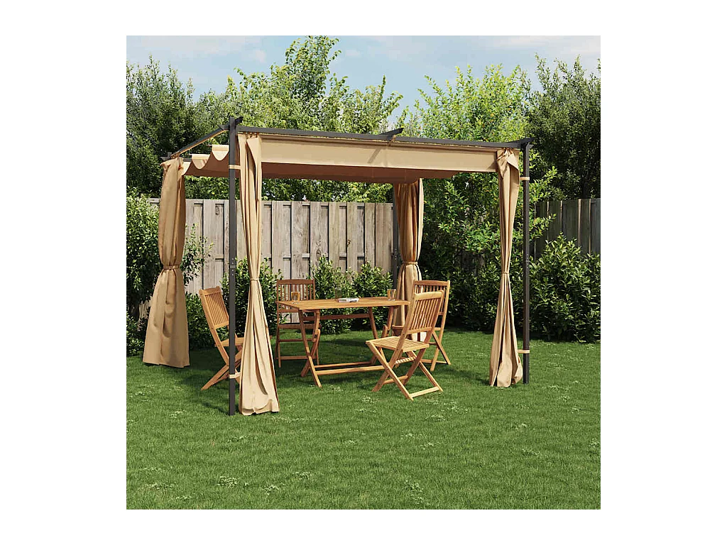 Gazebo met gordijnen 3x3 m Taupe Staal