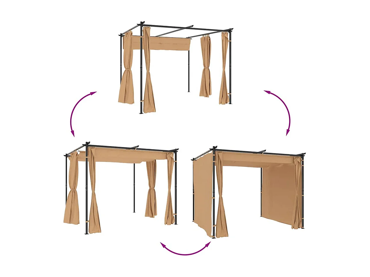 Tonnelle avec rideaux 3x3 m Taupe Acier