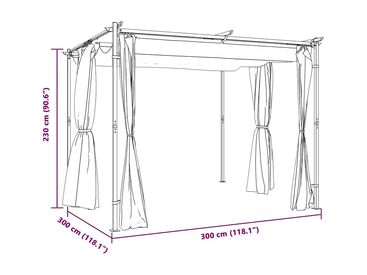 Tonnelle avec rideaux 3x3 m Taupe Acier
