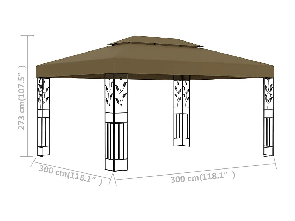 Pavillon mit Doppeldach 3x4 m Taupe 180 g/m²