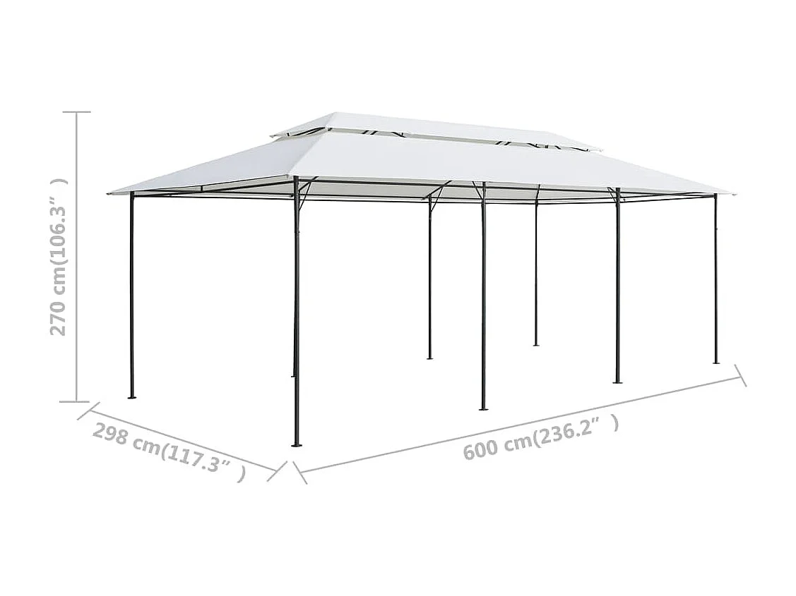 Cenador con cortinas 600x298x270 cm Blanco 180 g/m²