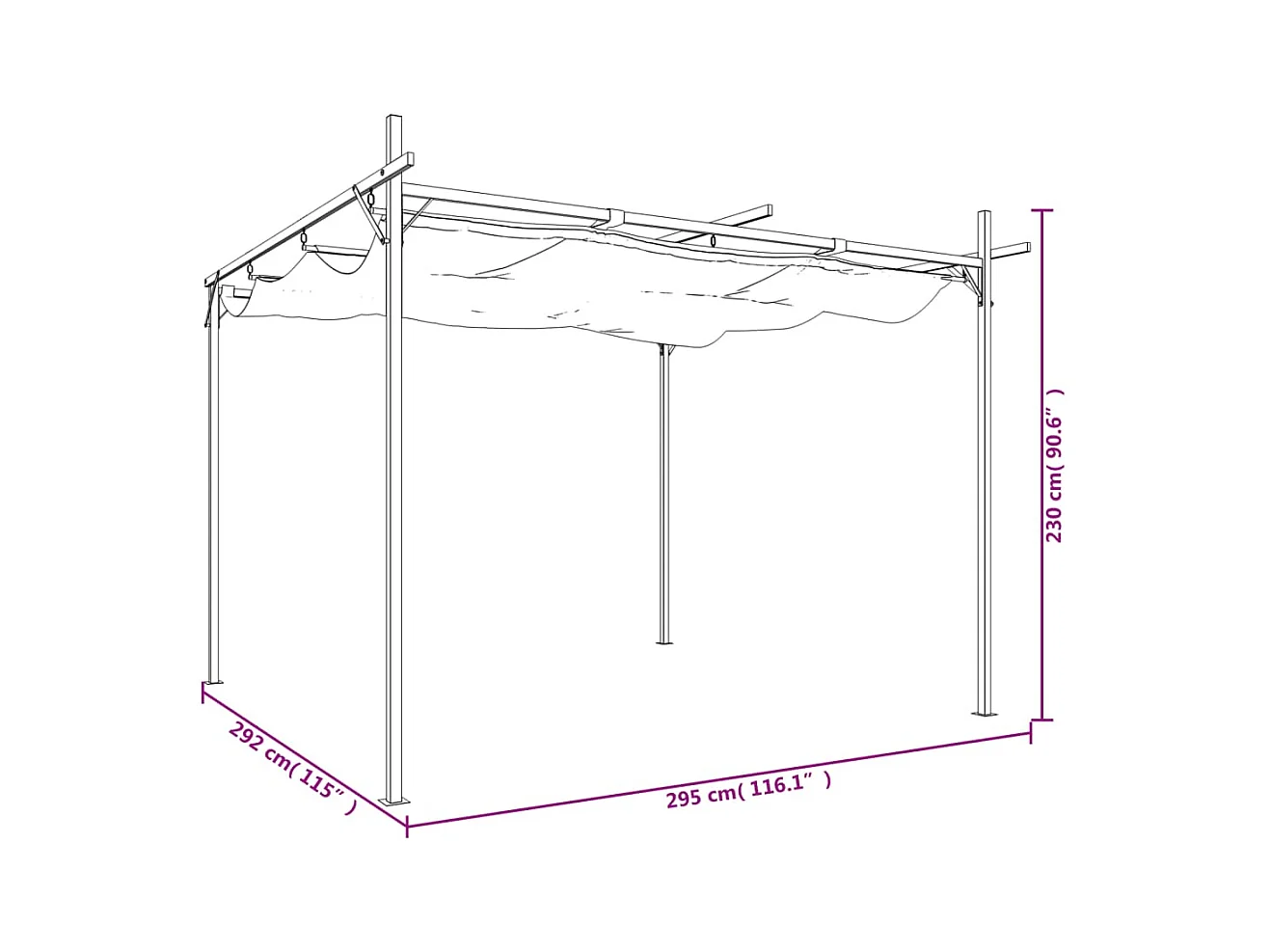 Pergola mit einziehbarem Dach anthrazit 295x292x230 cm