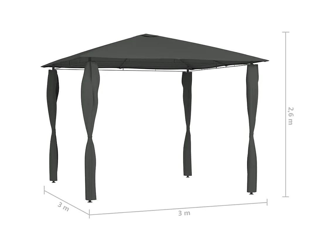 Cenador con cubierta para postes 3x3x2,6 m Antracita 160 g/m²