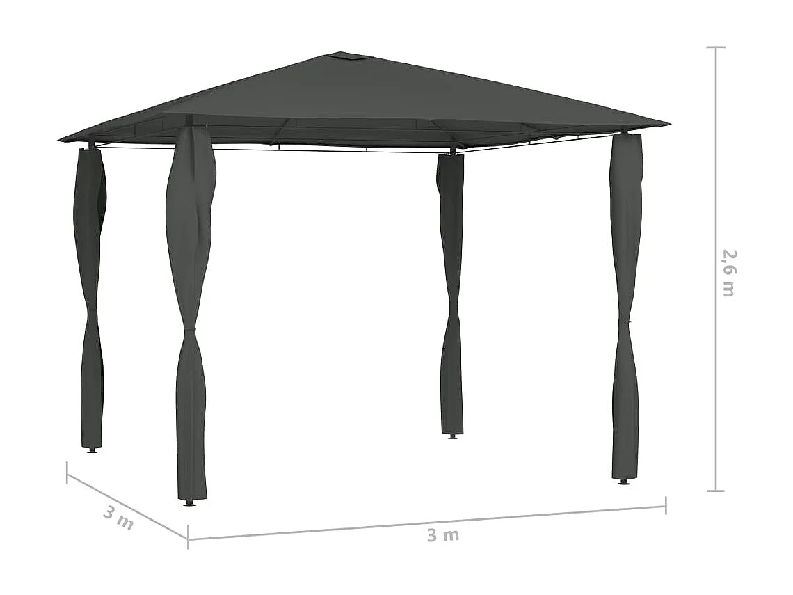 Gazebo con copertura a palo 3x3x2,6 m Antracite 160 g/m²