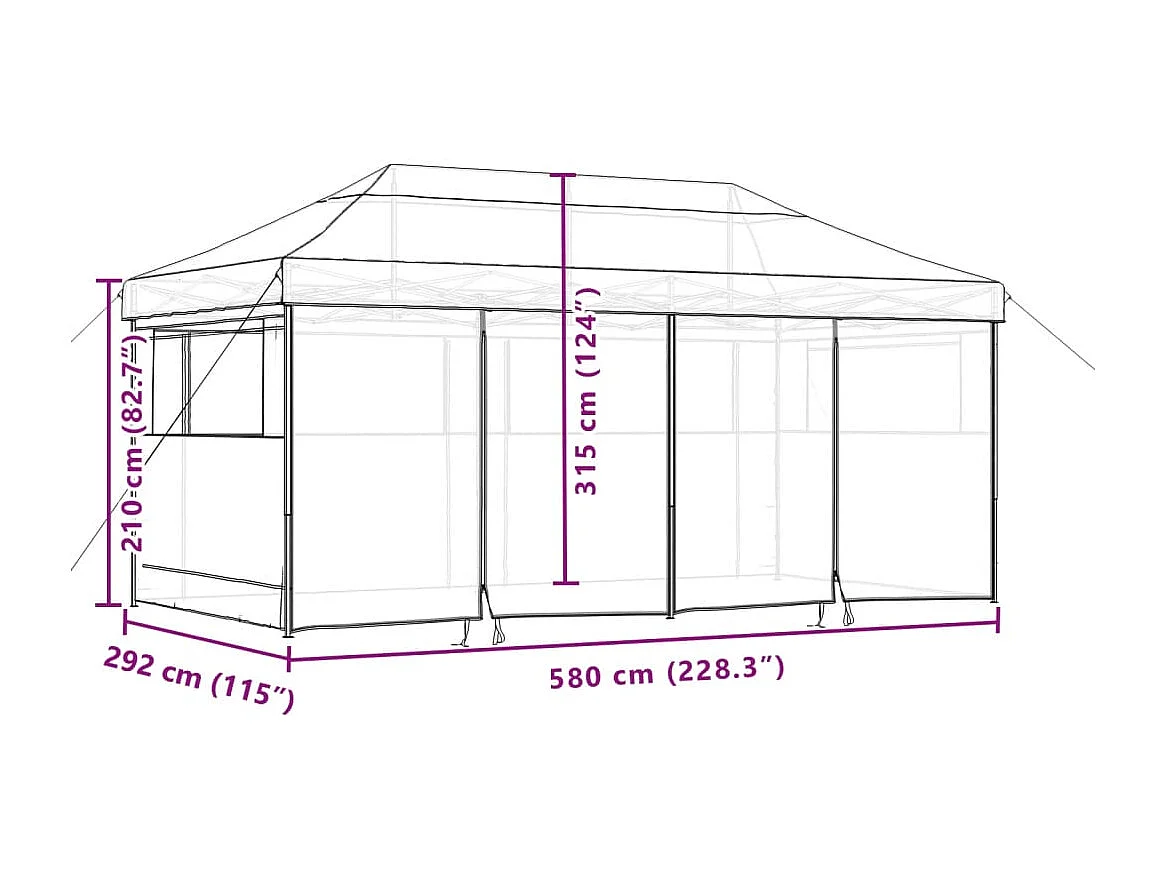 Carpa de recepción plegable emergente con 4 paredes laterales