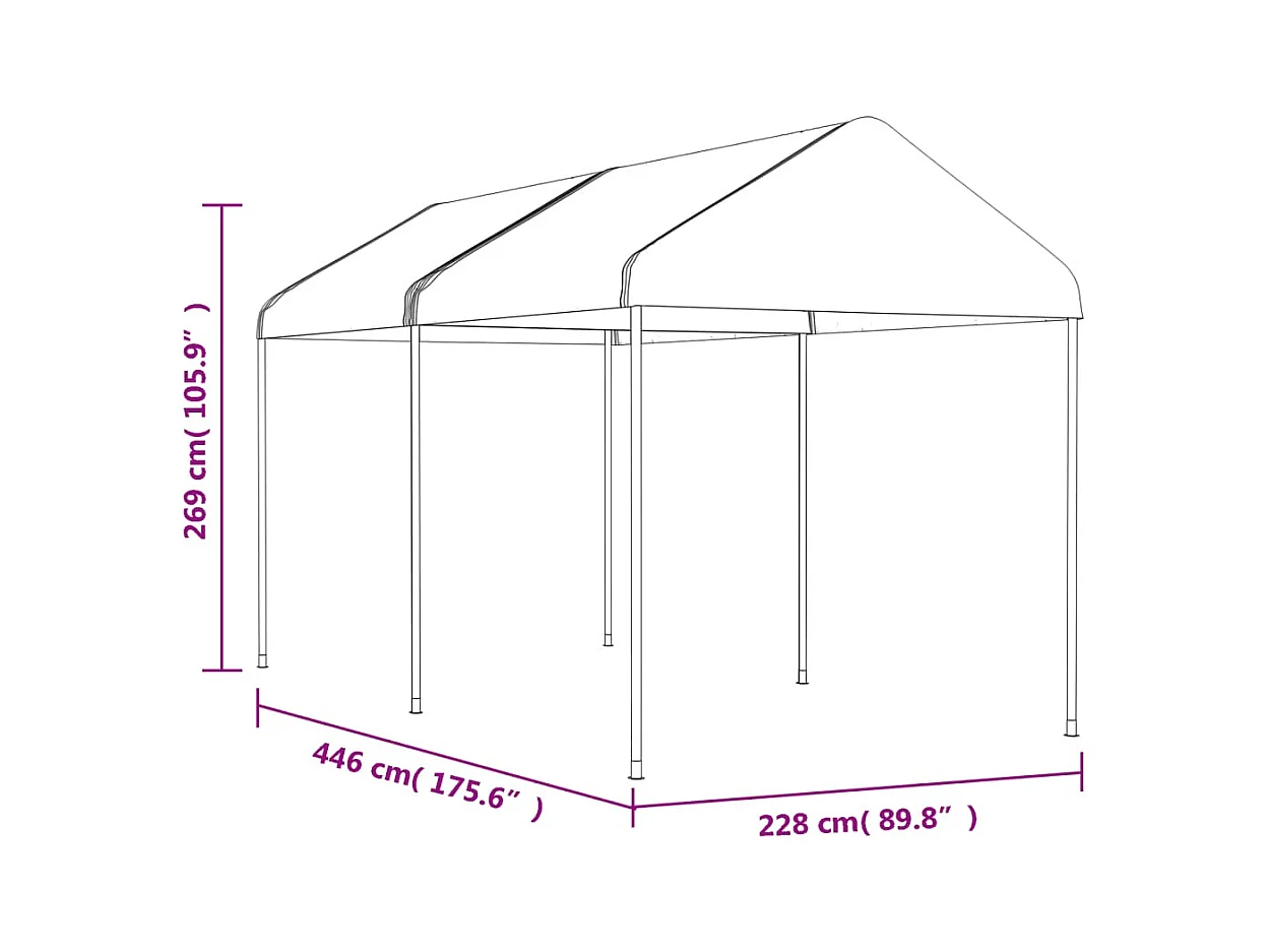 Gazebo con techo blanco 4,46x2,28x2,69 m polietileno