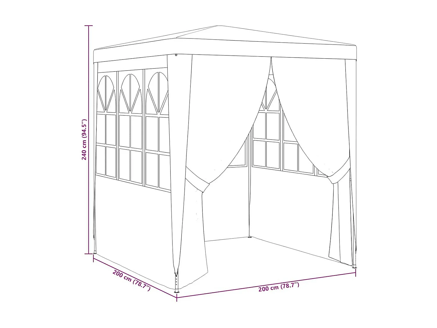 Carpa de recepción y paredes laterales 2x2 m Antracita 90 g/m²