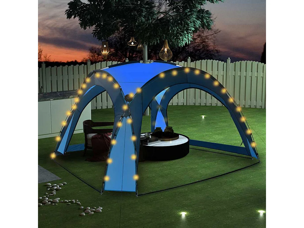 Tenda per ricevimenti con LED e 4 pareti 3,6x3,6x2,3 m Blu