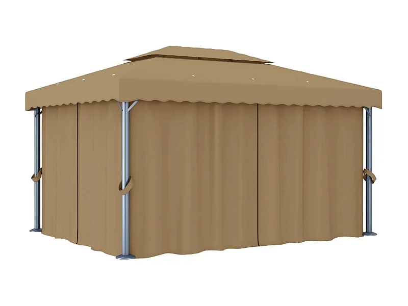 Gazebo con cortina 4x3 m Aluminio Taupe