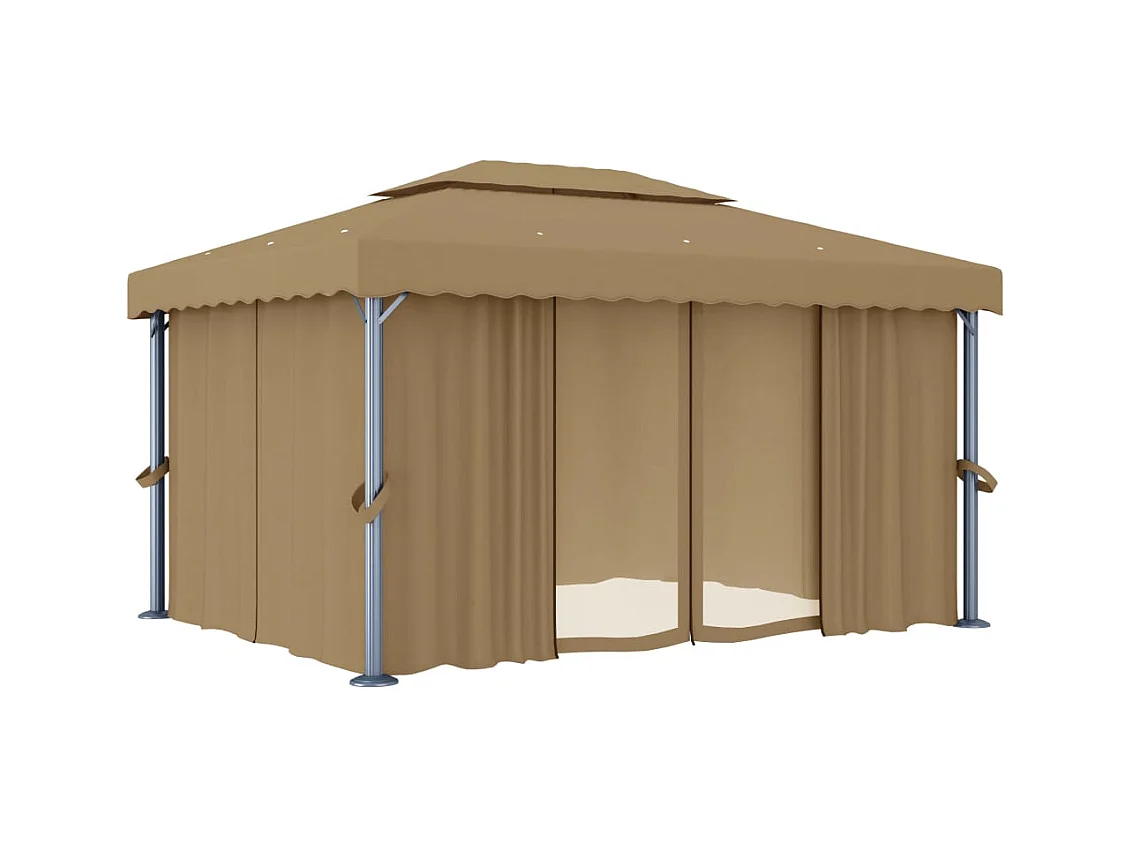 Gazebo con cortina 4x3 m Aluminio Taupe