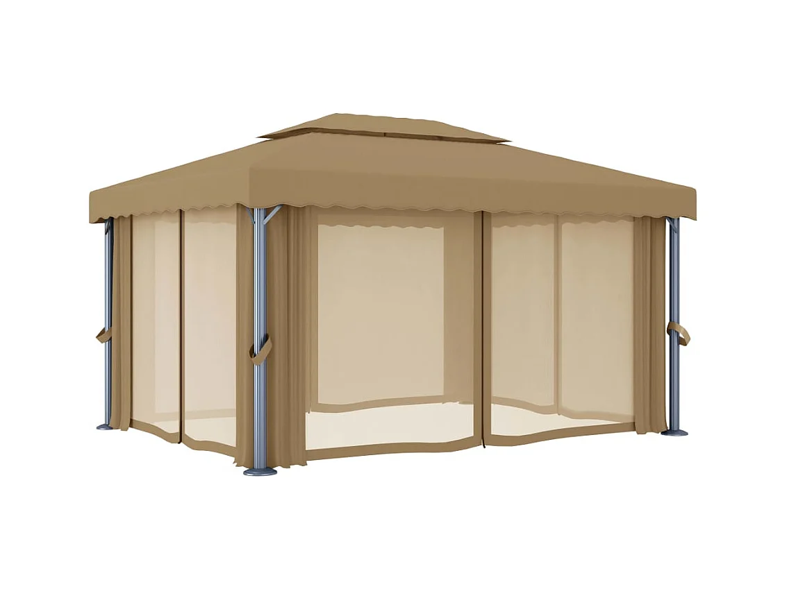 Gazebo con cortina 4x3 m Aluminio Taupe