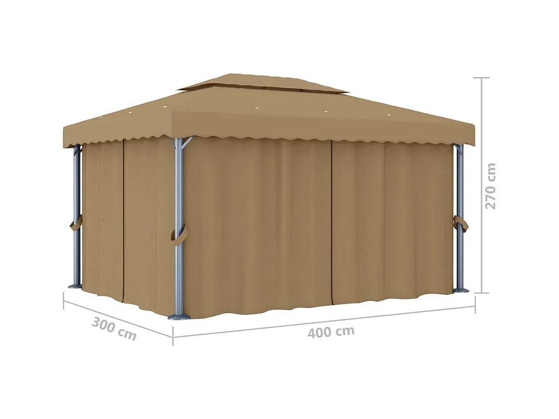 Gazebo con cortina 4x3 m Aluminio Taupe