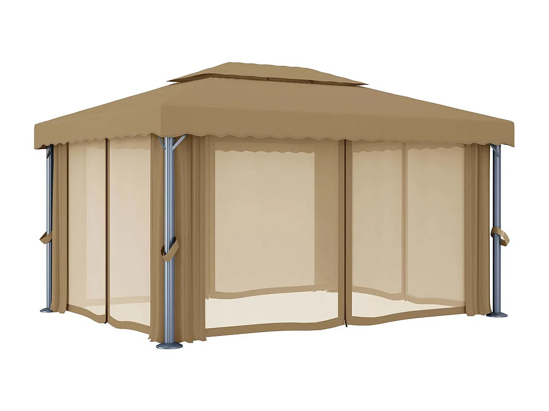 Gazebo con cortina 4x3 m Aluminio Taupe