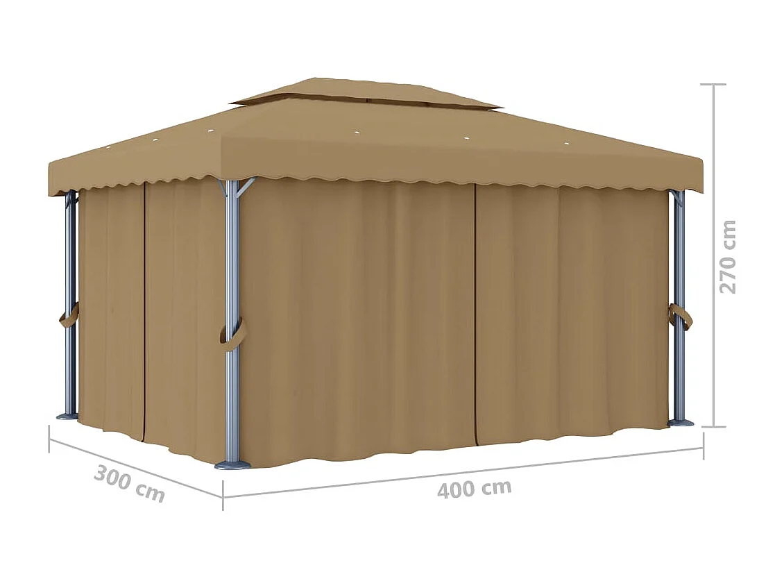 Gazebo con cortina 4x3 m Aluminio Taupe
