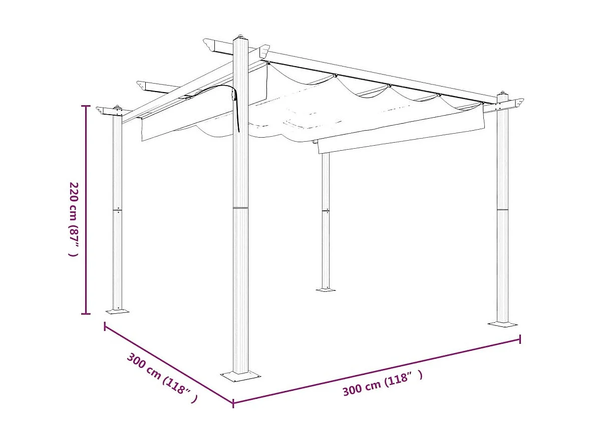 Gazebo da giardino con tetto retrattile 3x3 m Antracite