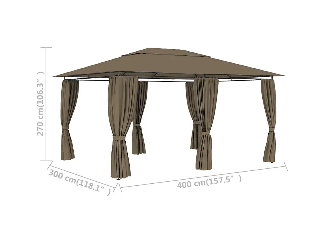 Chapiteau de jardin avec rideaux 4x3 m Taupe 180 g/m²
