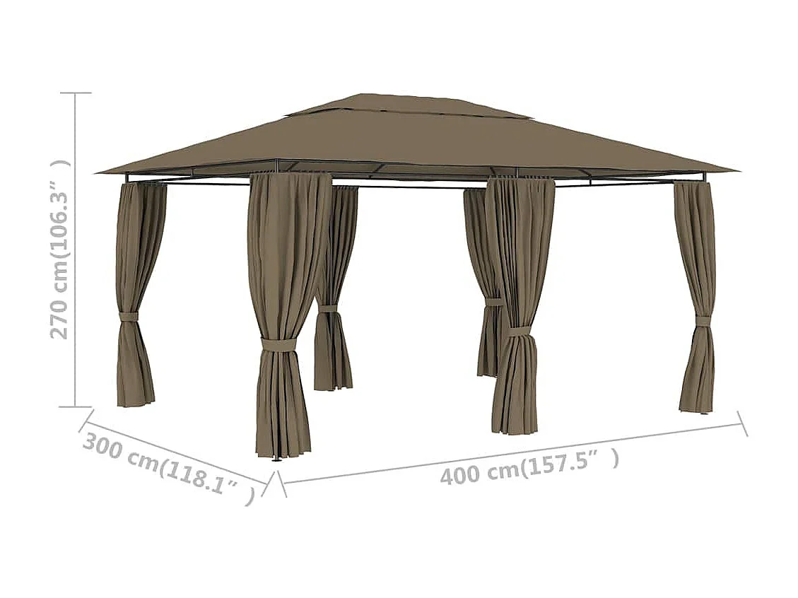 Chapiteau de jardin avec rideaux 4x3 m Taupe 180 g/m²