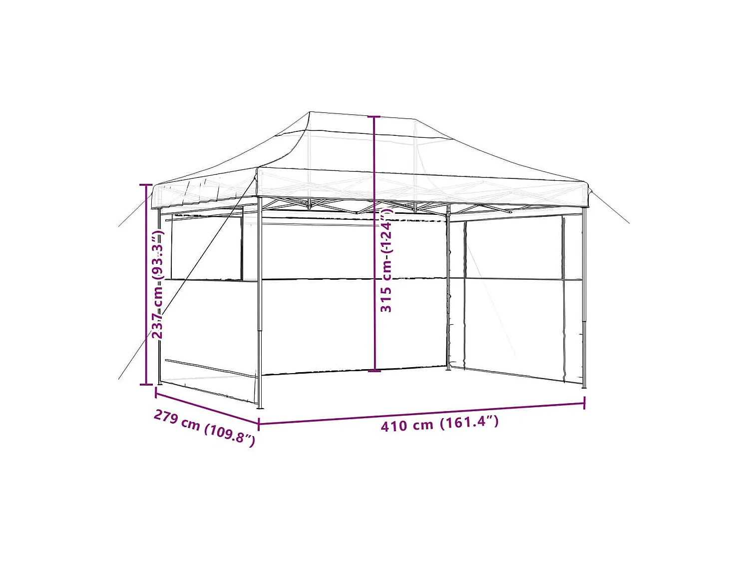 Carpa plegable para fiestas con 3 paredes laterales