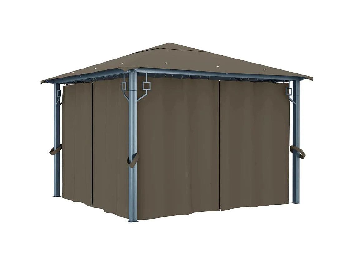Gazebo con cortina y luces LED 3x3 m Aluminio Taupe