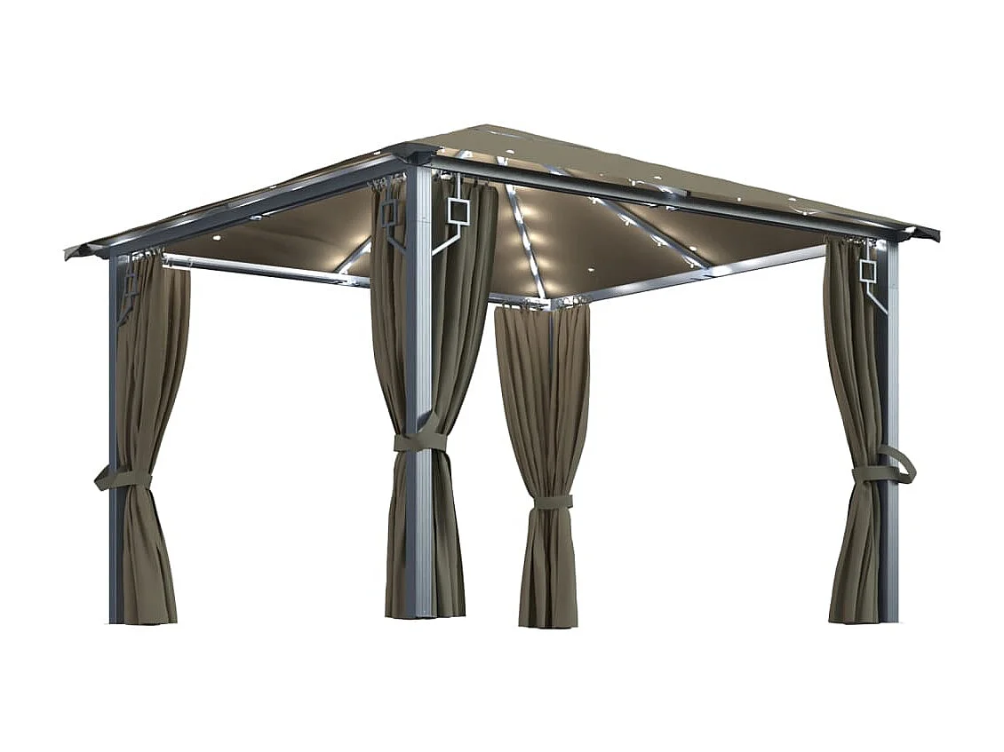 Gazebo con tenda e luci LED 3x3 m Alluminio Tortora