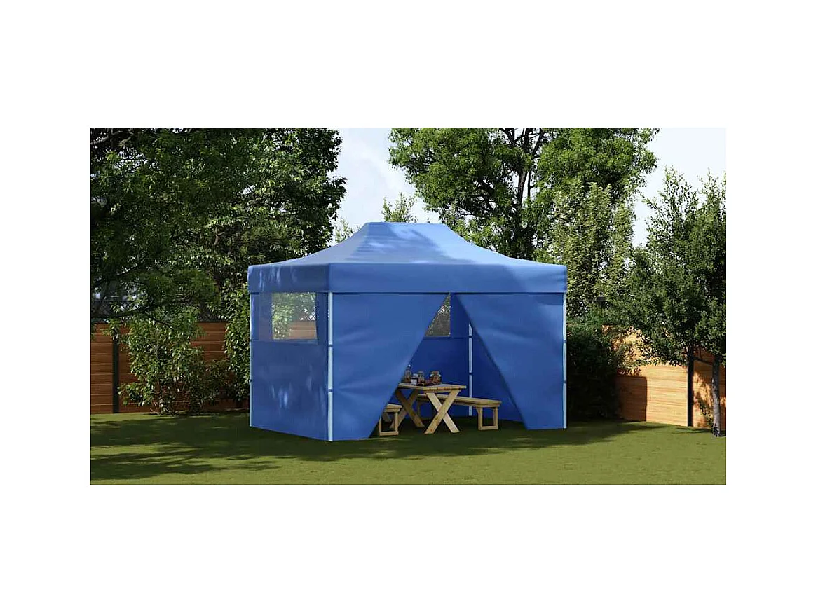 Carpa de recepción plegable de 4 paredes 3x4 m Azul Acero