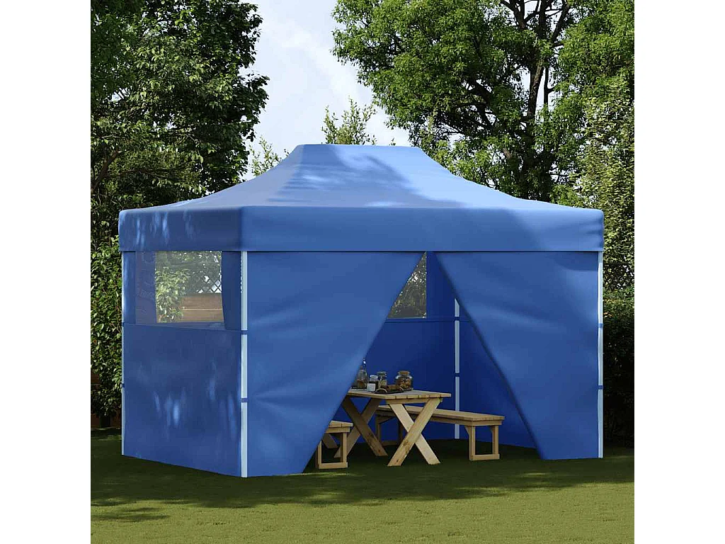 Tenda pieghevole per ricevimenti a 4 pareti 3x4 m Blu Acciaio