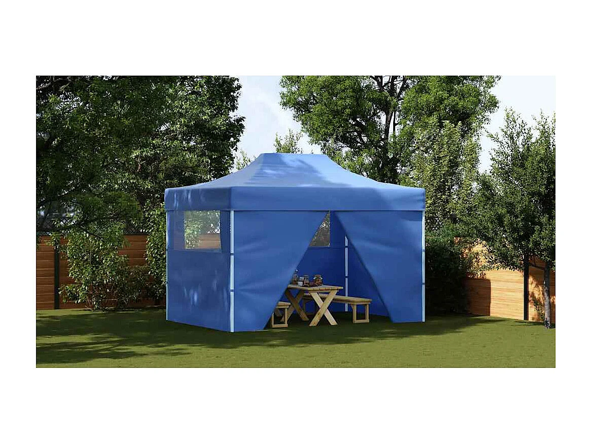 Tenda pieghevole per ricevimenti a 4 pareti 3x4 m Blu Acciaio