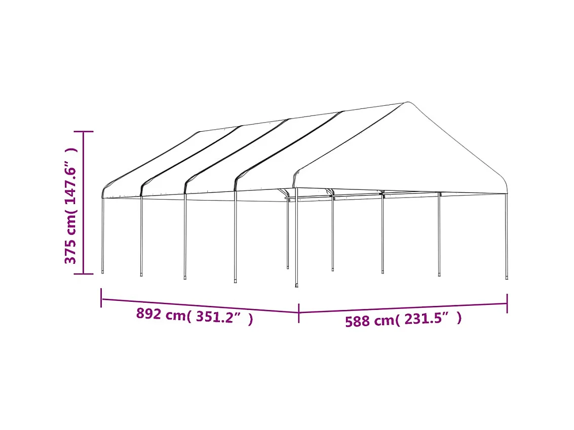 Belvédère avec toit blanc 8,92x5,88x3,75 m polyéthylène
