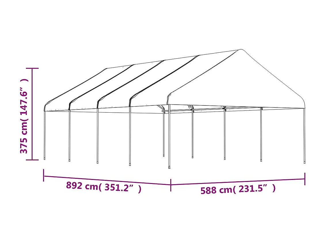 Belvédère avec toit blanc 8,92x5,88x3,75 m polyéthylène